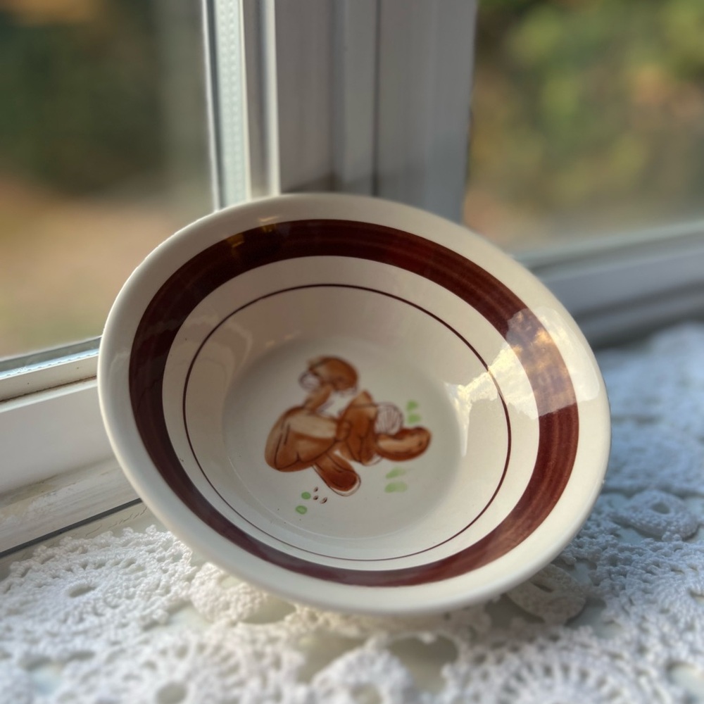 Vintage Mushroom Bowl with Brown Stripes